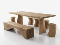 Contemporary Outdoor Dining Table With Four Stools & a Bench in Solid Cedar Wood