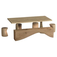 Contemporary Outdoor Dining Table mit vier Hockern und einer Bank aus massivem Zedernholz
