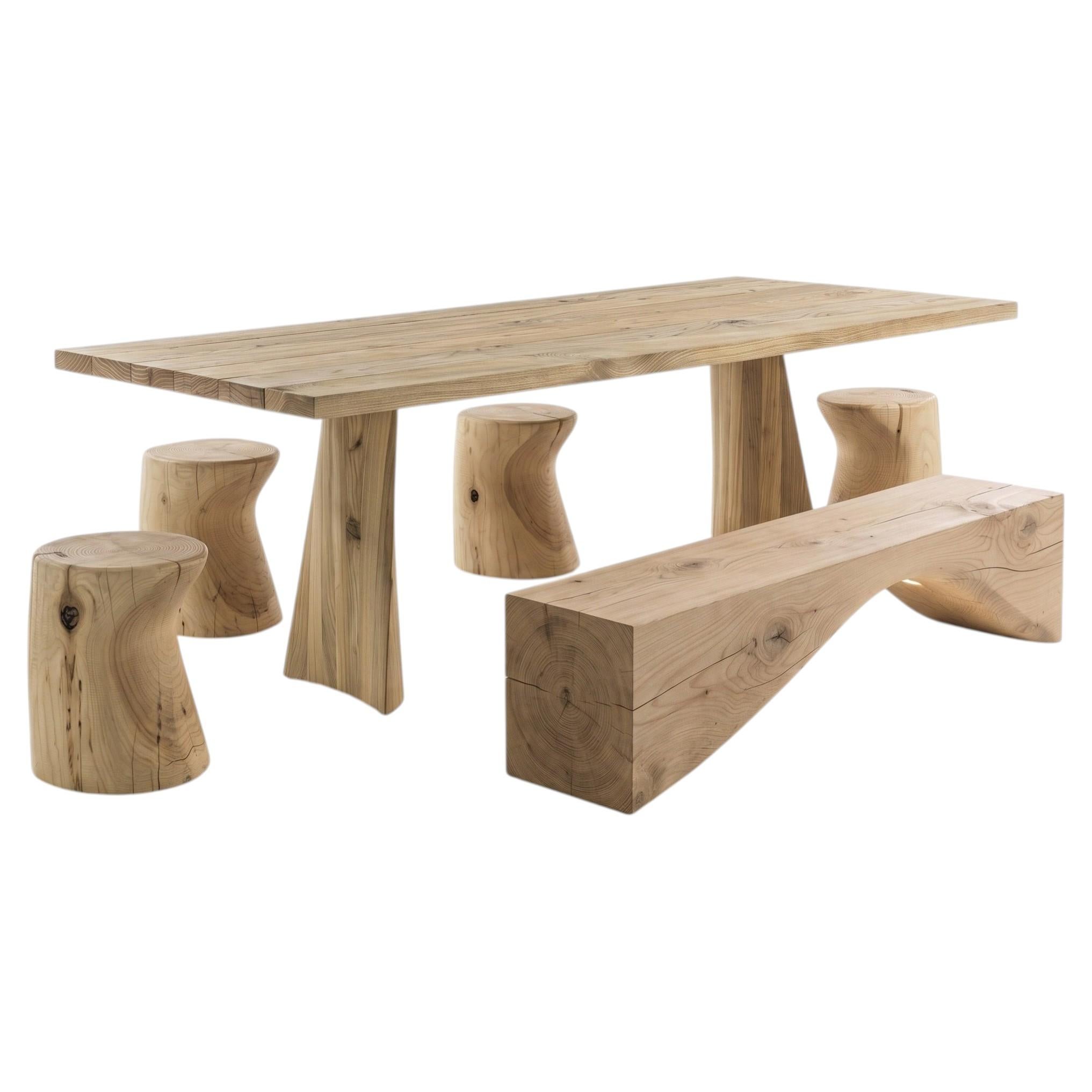 Contemporary Outdoor Dining Table With Four Stools & a Bench in Solid Cedar Wood