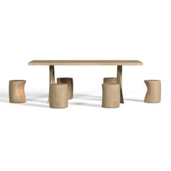 Table de salle à manger d'extérieur contemporaine avec six tabourets en bois de cèdre massif