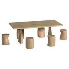Mesa de comedor exterior contemporánea con seis taburetes de madera maciza de cedro