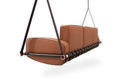 Outdoor Swing Sofa in Brown Waterproof Upholstery with Black Leather Straps