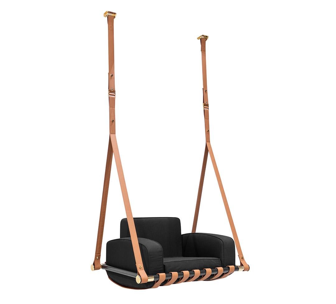 Moderne Chaise suspendue d'extérieur moderne en acier inoxydable avec tissu imperméable noir en vente