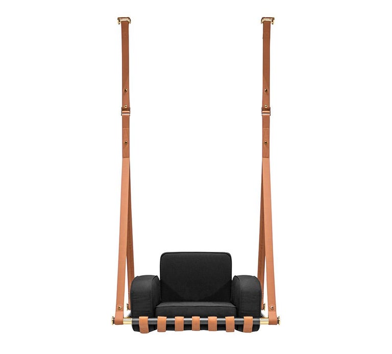 Modern Outdoor Hanging Chair Stainless Steel Waterproof Fabric Black