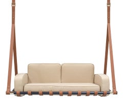 Modern Outdoor Swing Sofa in Gold Stainless Steel and Beige Fabric