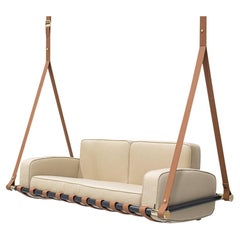 Modern Outdoor Swing Sofa in Gold Stainless Steel and Beige Fabric