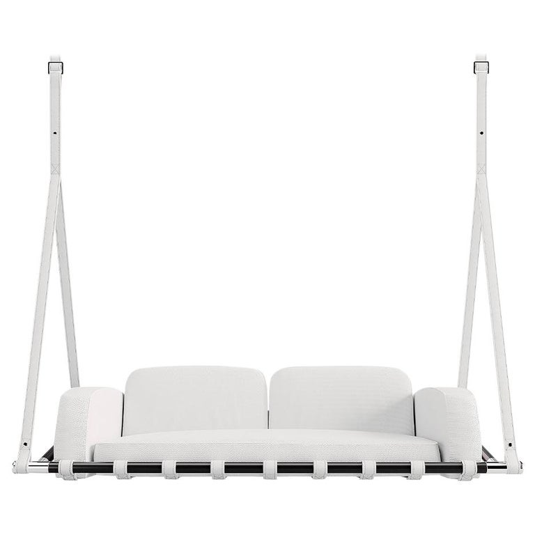 Contemporary Outdoor Hanging Sofa Stainless Steel Black Waterproof Fabric  White For Sale at 1stDibs | suspended couch