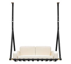 Sofá Columpio Moderno de Exterior en Acero Inoxidable Negro con Tejido Impermeable Beige