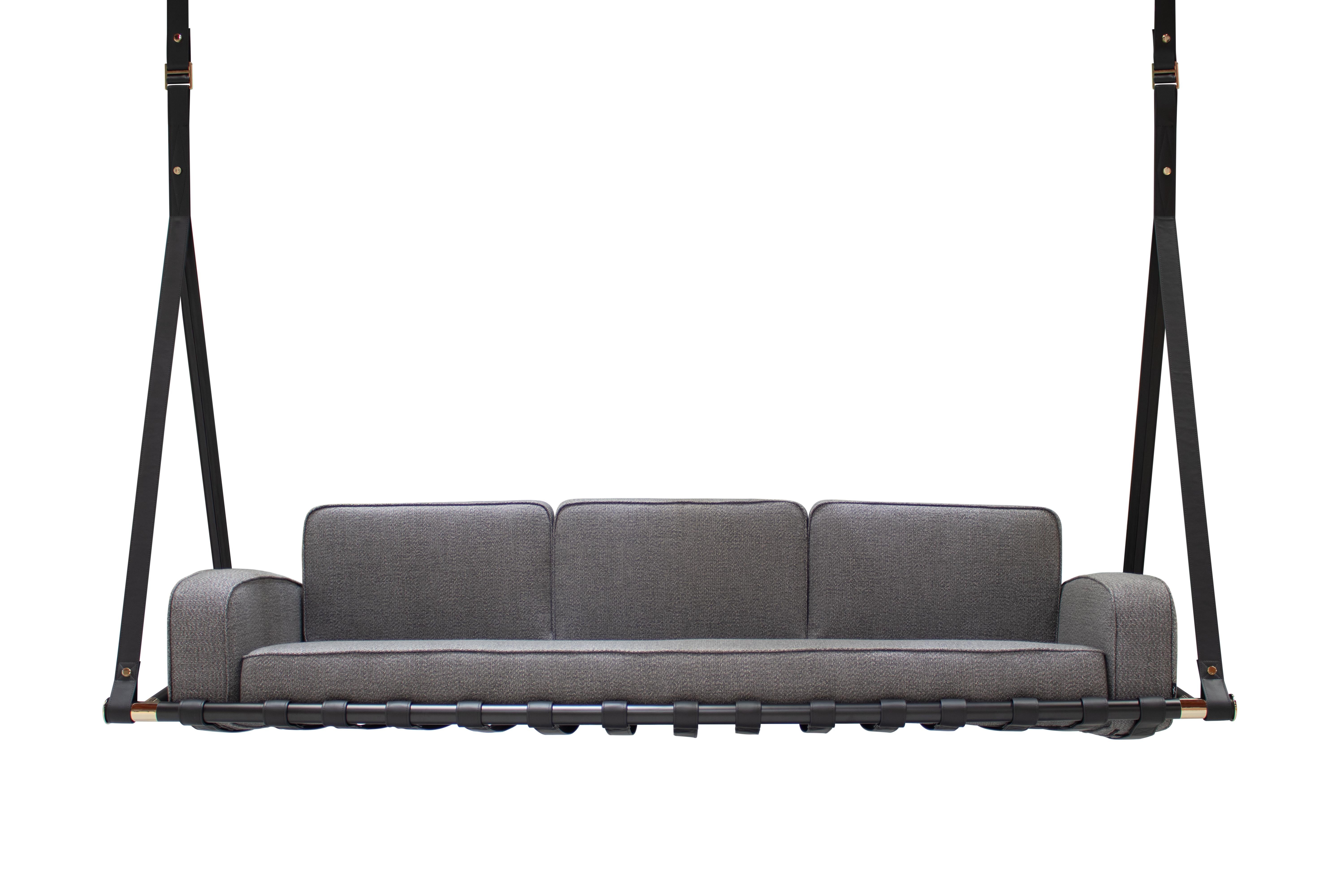 Fable hanging outdoor sofa 3 seater 

Hold by premium outdoor leather straps and with the addition of one seat, this inviting hanging sofa will allow quality outdoor moments without any concerns.

The whole design of this contemporary outdoor