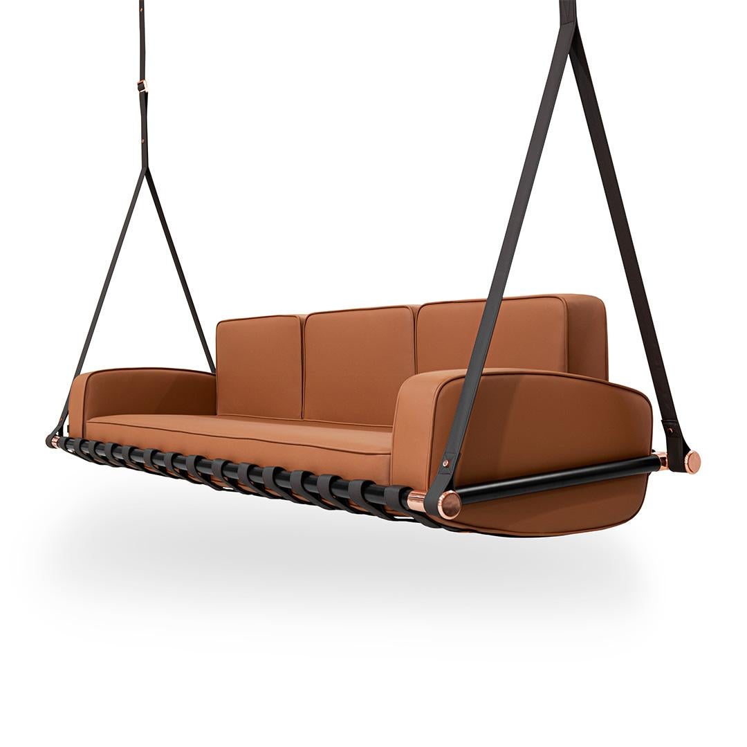 Fable Hanging Outdoor Sofa 3 Seater 

Hold by premium outdoor leather straps and with the addition of one seat, this inviting hanging sofa will allow quality outdoor moments without any concerns.

The whole design of this contemporary outdoor