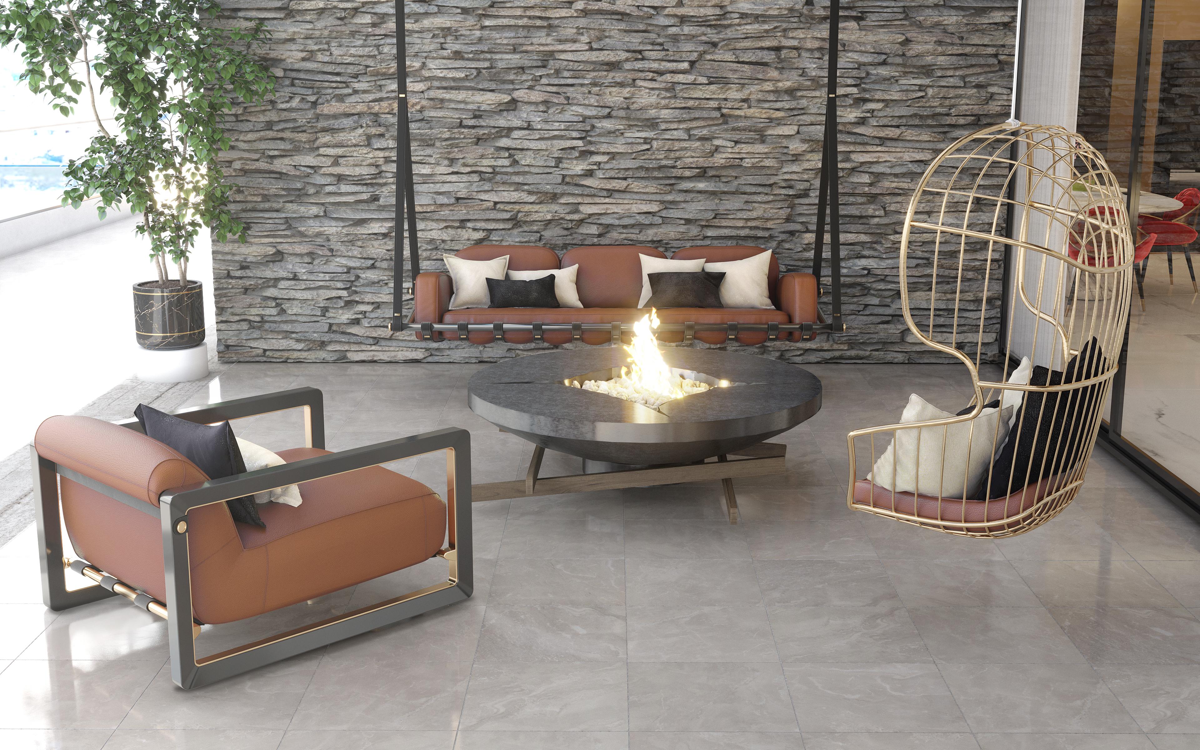 Hänge-Sofa für den Außenbereich aus Edelstahl mit wasserabweisendem Leder (Portugiesisch) im Angebot