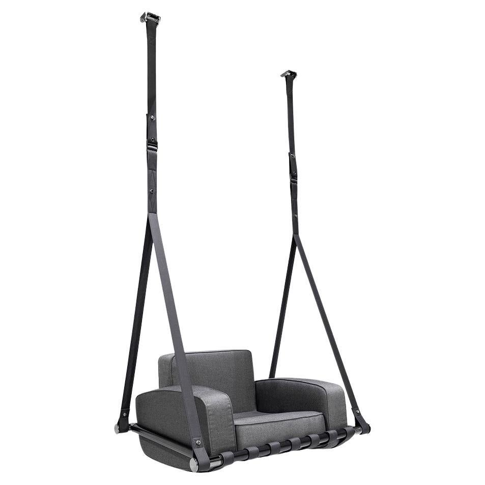 Modern Outdoor Hanging Chair in Black Stainless Steel with Black Waterproof 