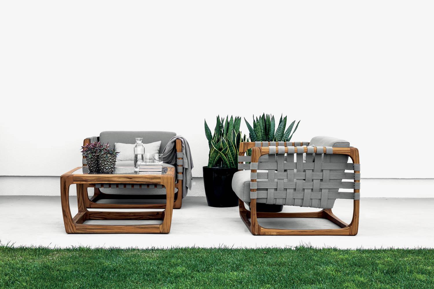 Mesa de comedor contemporánea de mármol para exterior, seis sillas de comedor de teca maciza en venta 2