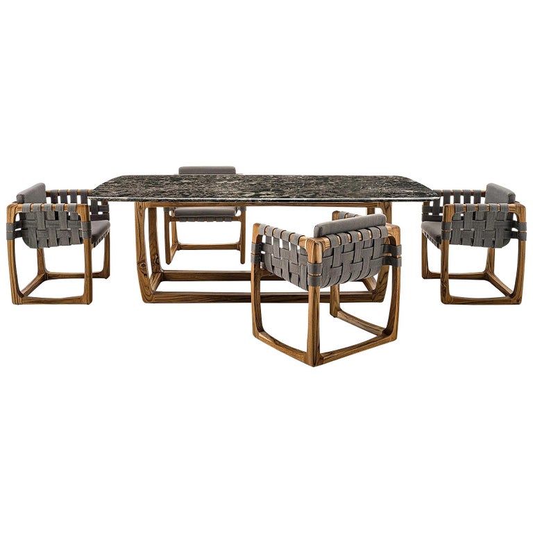 Contemporary Outdoor Marble Dining Table Six Chairs In Solid Teak For At 1stdibs - Contemporary Outdoor Dining Furniture Clearance