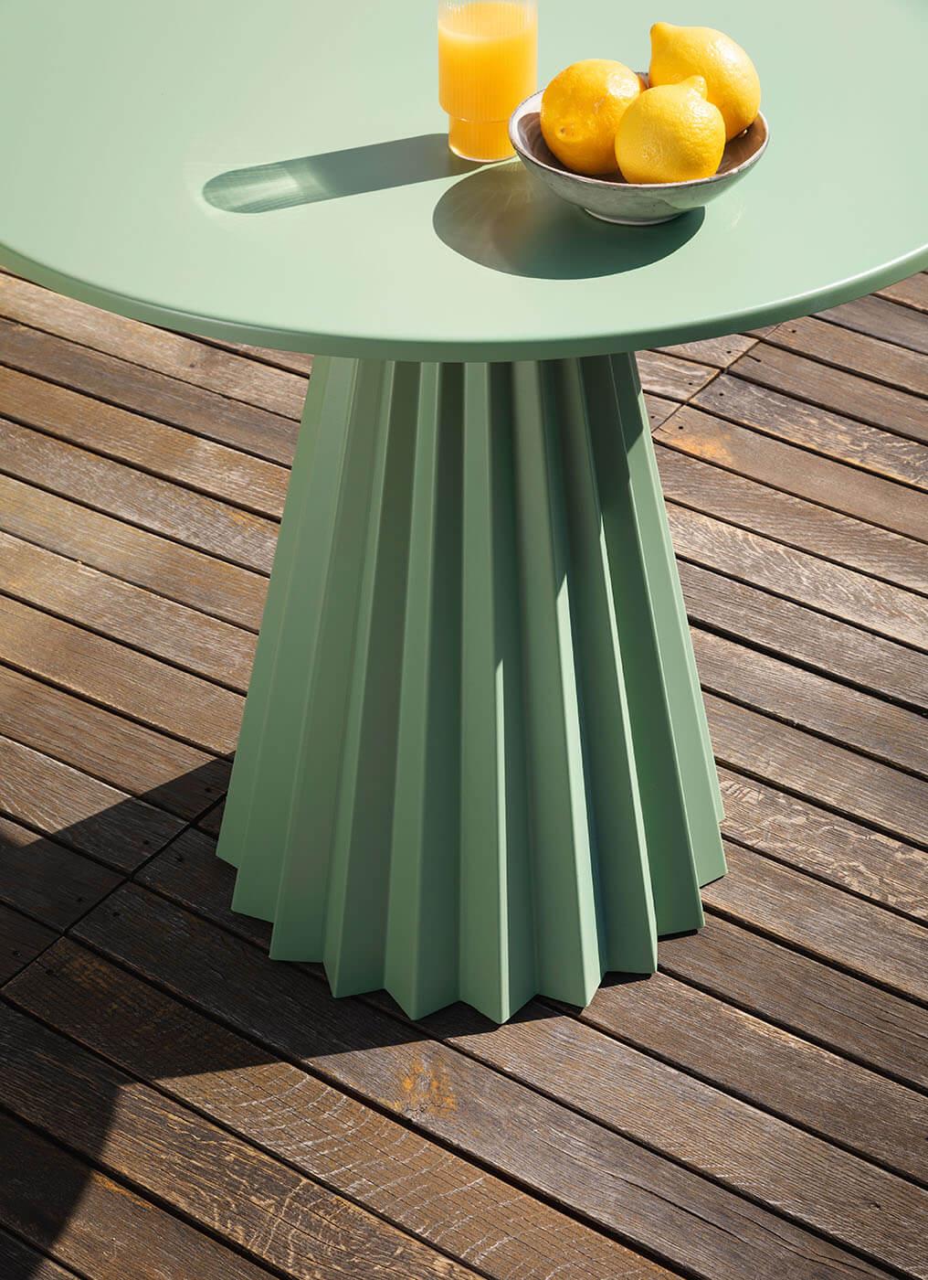 Modern Contemporary Outdoor Metal Table Ft. Pleated Base For Sale