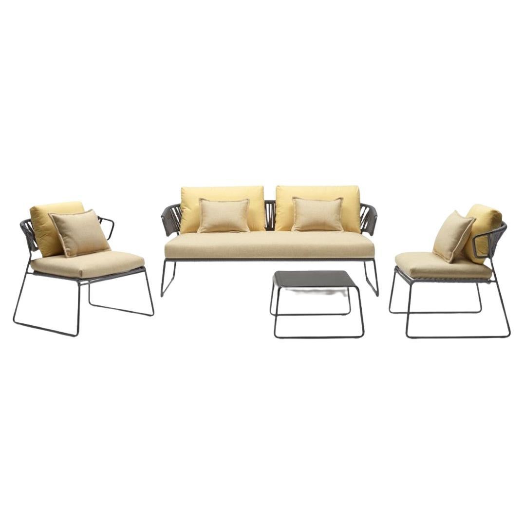 Contemporary Outdoor or Indoor Sofa with two Yellow Outdoor or Indoor Armchairs