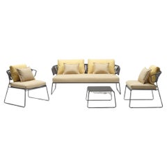 Contemporary Outdoor or Indoor Sofa with two Yellow Outdoor or Indoor Armchairs
