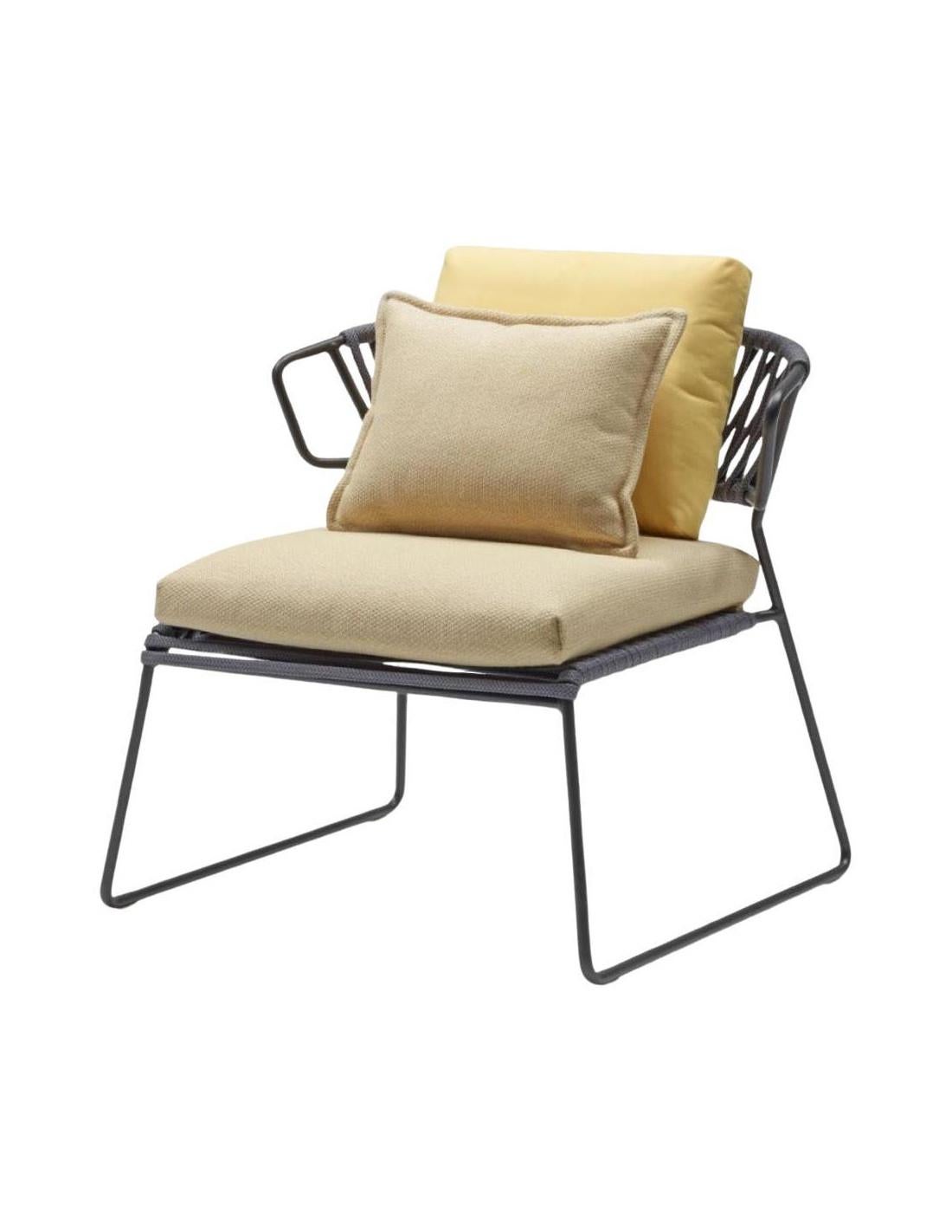 French Contemporary Outdoor or Indoor Sofa with two Yellow Outdoor or Indoor Armchairs For Sale