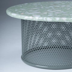 Contemporary Outdoor Riviera Center table in Ivory lacquered metal and marble