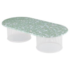 Contemporary Outdoor Riviera Center table in Ivory lacquered metal and marble