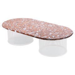 Contemporary Outdoor Riviera Center table Ivory lacquered metal and Red marble