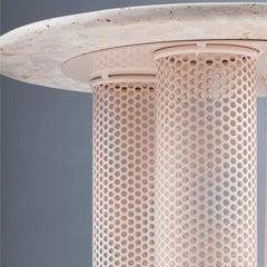 Contemporary Outdoor Riviera Side table in lacquered Sage metal and Travertine