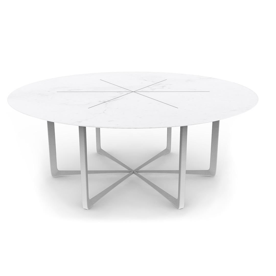 Weißer runder Esstisch für draußen mit Marmorplatte (Moderne) im Angebot