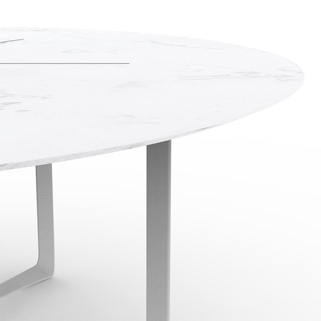 Portuguese White Outdoor Round Dining Table with Marble Top For Sale