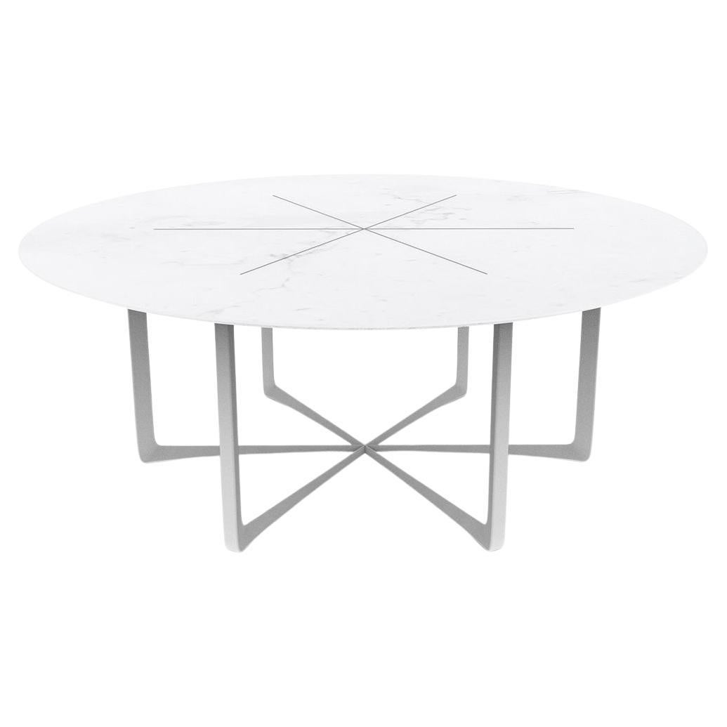 Contemporary Outdoor Marble Dining Table, Six Dining Chairs in Solid