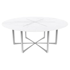 Contemporary Outdoor Round Dining Table Marble White Lacquered Stainless Steel