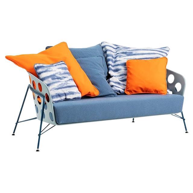 Contemporary Outdoor Sofa With Lacquered Metal Structure & Backrest For Sale