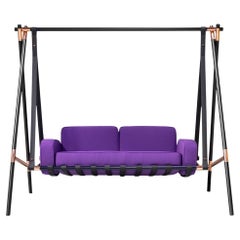 Contemporary Outdoor Swing Sofa Stainless Steel Acrylic Waterproof Fabric Purple