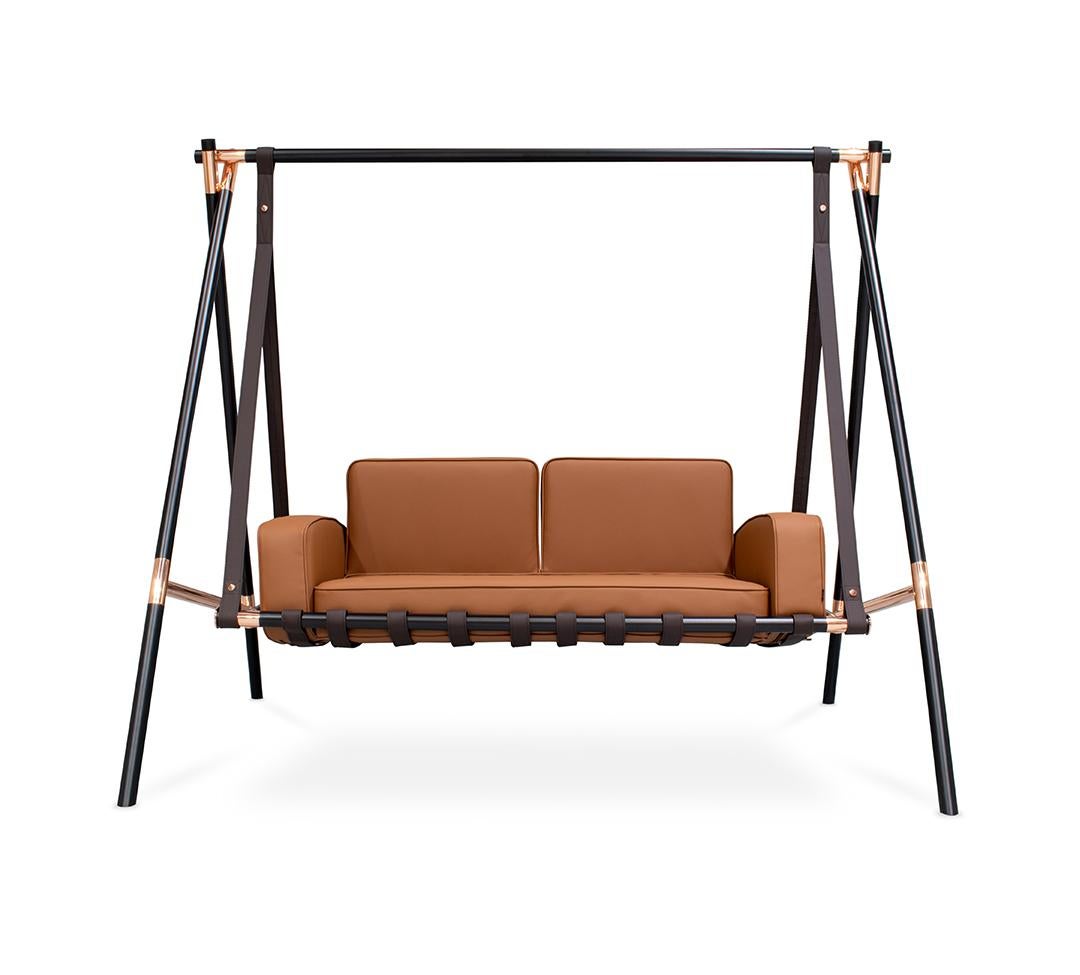 Fable Outdoor swing sofa two seater 

Hold by premium outdoor leather straps and with the addition of one seat, this inviting hanging sofa will allow quality outdoor moments without any concerns.

The whole design of this contemporary outdoor