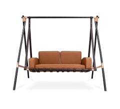 Garden Swing Sofa with Stainless Steel Frame, Waterproof Leather Upholstery