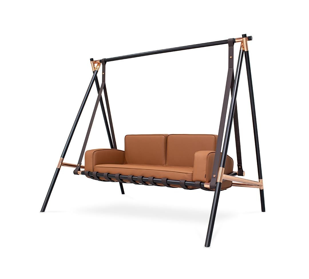 Modernes Swing-Sofa für den Außenbereich mit Edelstahlrahmen und wasserdichtem Leder (Portugiesisch) im Angebot