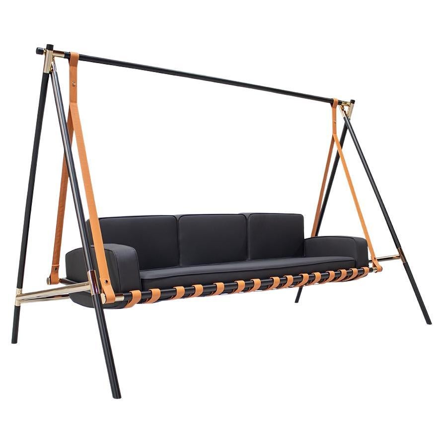 Modern Outdoor Swing in Stainless Steel Frame, Acrylic Canopy, and Clear Fabric