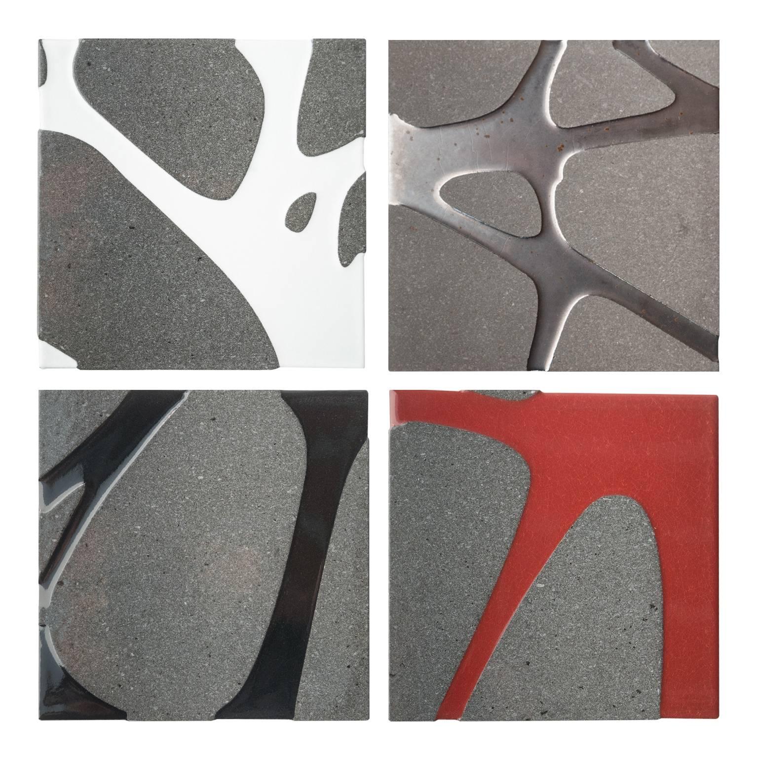Contemporary Outdoor Square Table in Lava Stone and Steel, Filodifumo For Sale 3