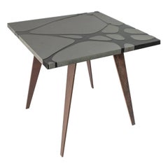 Contemporary Outdoor Square Table in Lava Stone and Steel, Filodifumo