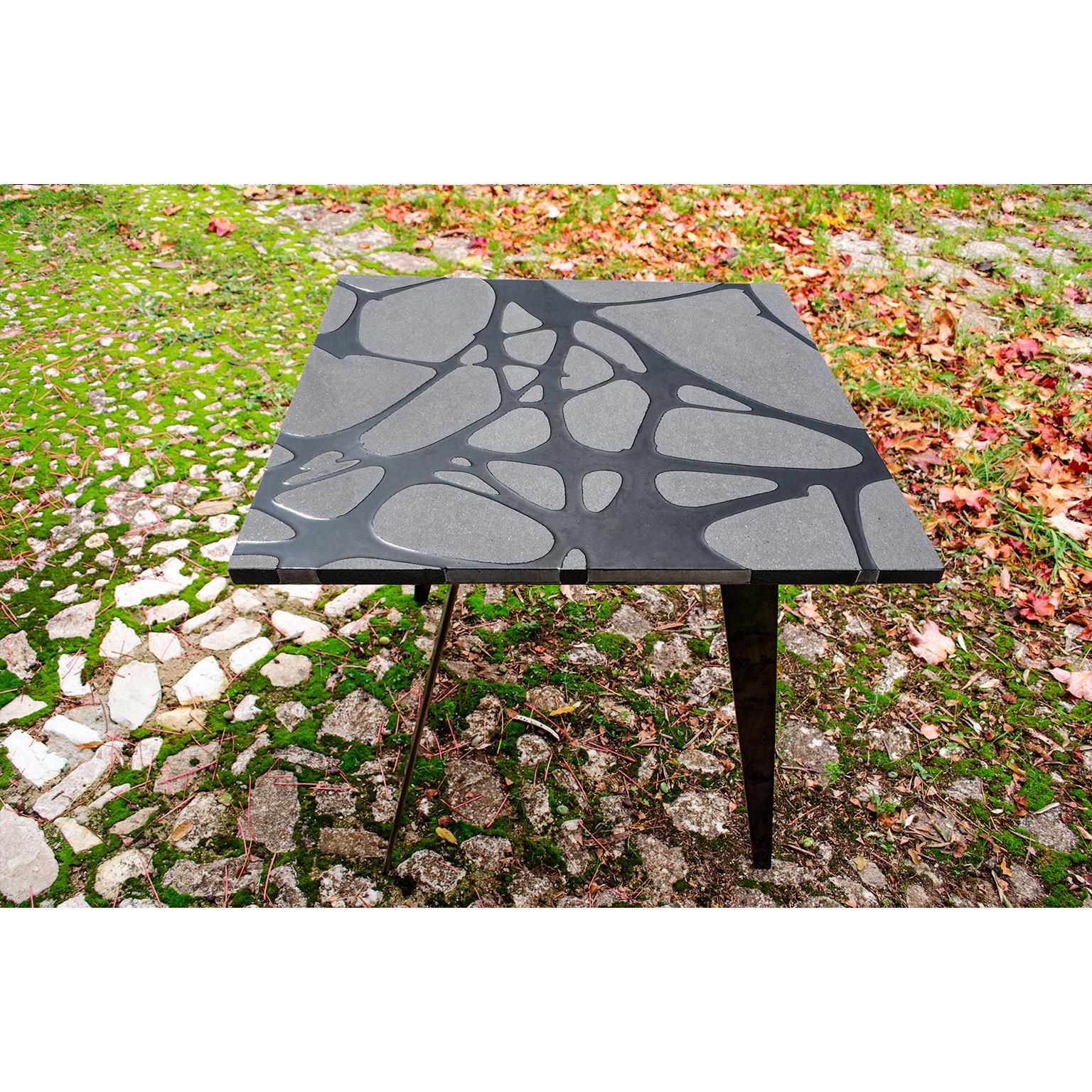 Contemporary Outdoor Table in Lava Stone and Steel, Venturae v3, Filodifumo For Sale 5