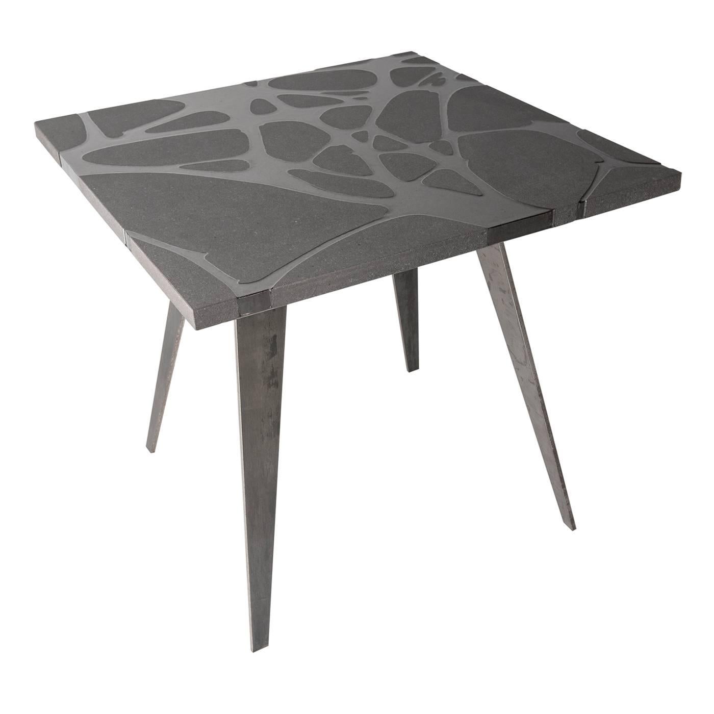 Modern Contemporary Outdoor Table in Lava Stone and Steel, Venturae v3, Filodifumo For Sale