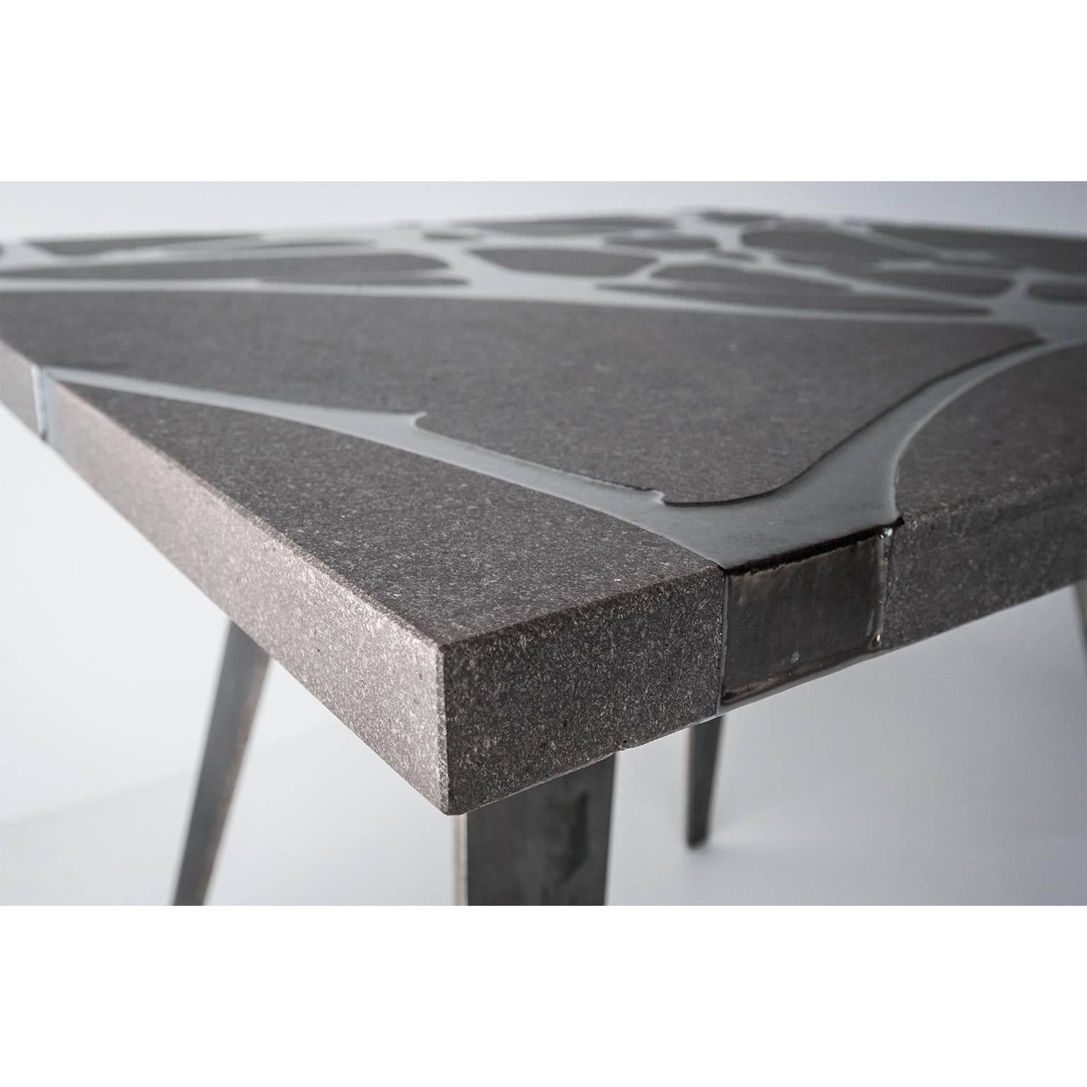Contemporary Outdoor Table in Lava Stone and Steel, Venturae v3, Filodifumo In New Condition For Sale In Palermo, IT