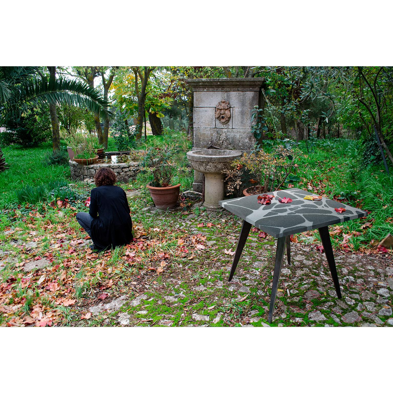 Contemporary Outdoor Table in Lava Stone and Steel, Venturae v3, Filodifumo For Sale 1