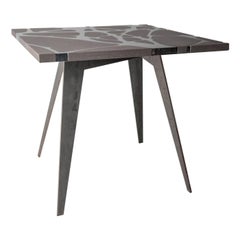 Contemporary Outdoor Table in Lava Stone and Steel, Venturae v3, Filodifumo