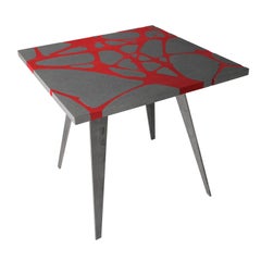 Contemporary Outdoor Table in Lava Stone and Steel, Venturae v3 Red, Filodifumo