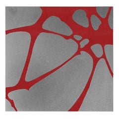 Contemporary Outdoor Table in Lava Stone, Venturae V2, Filodifumo, Red Inlay