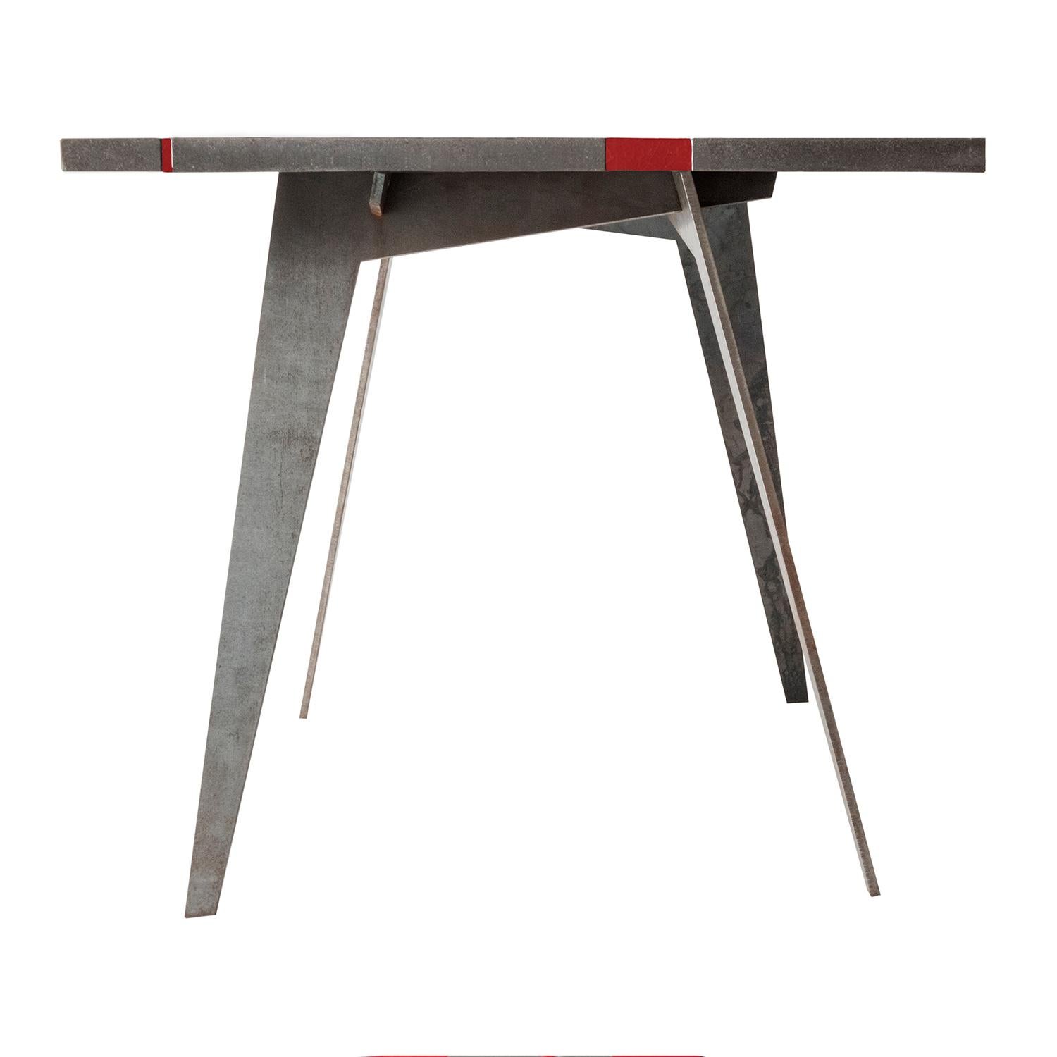 Modern Contemporary Outdoor Table in Lava Stone, Venturae V2, Filodifumo, Red Inlay For Sale