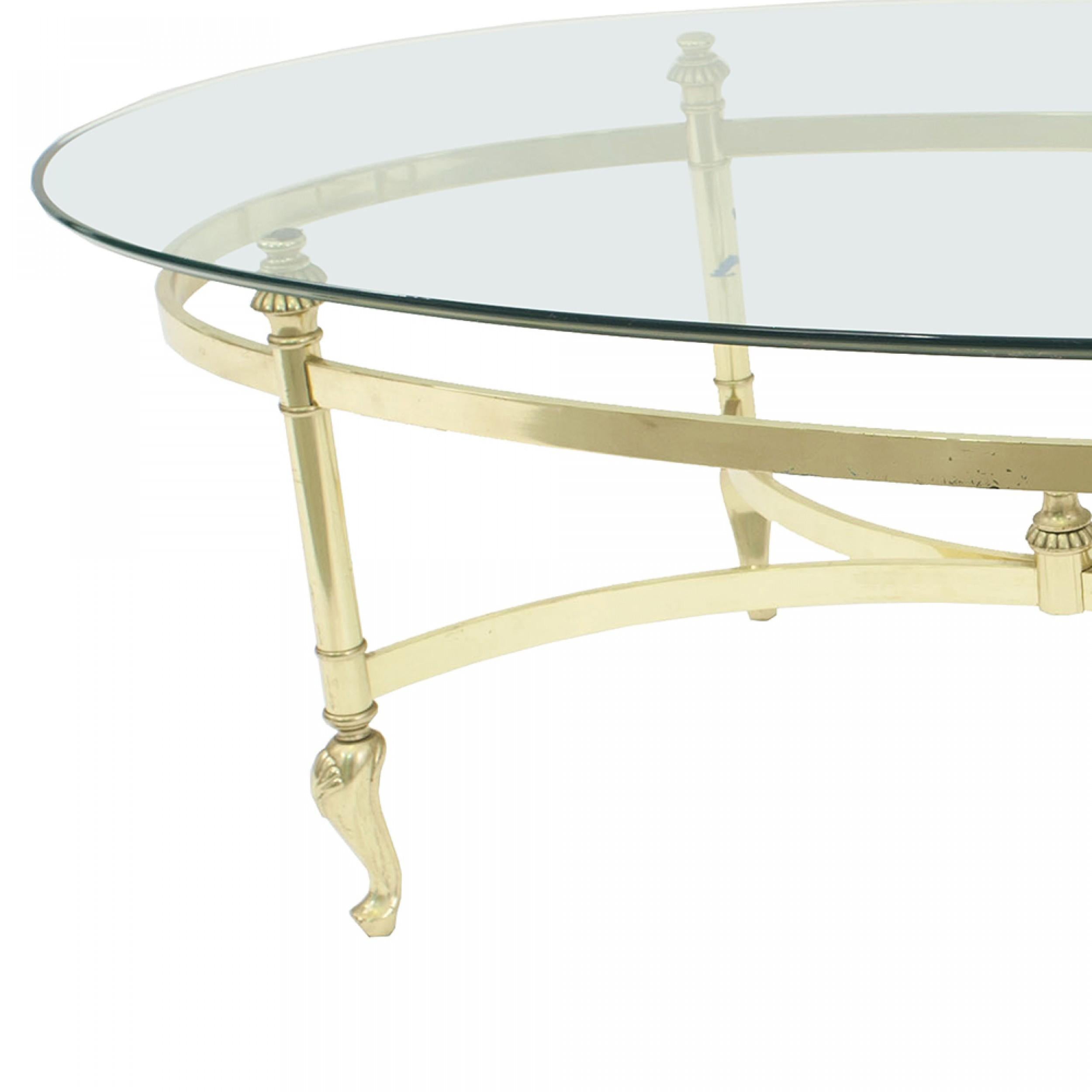 Moderno Tavolino ovale contemporaneo in ottone e vetro in vendita