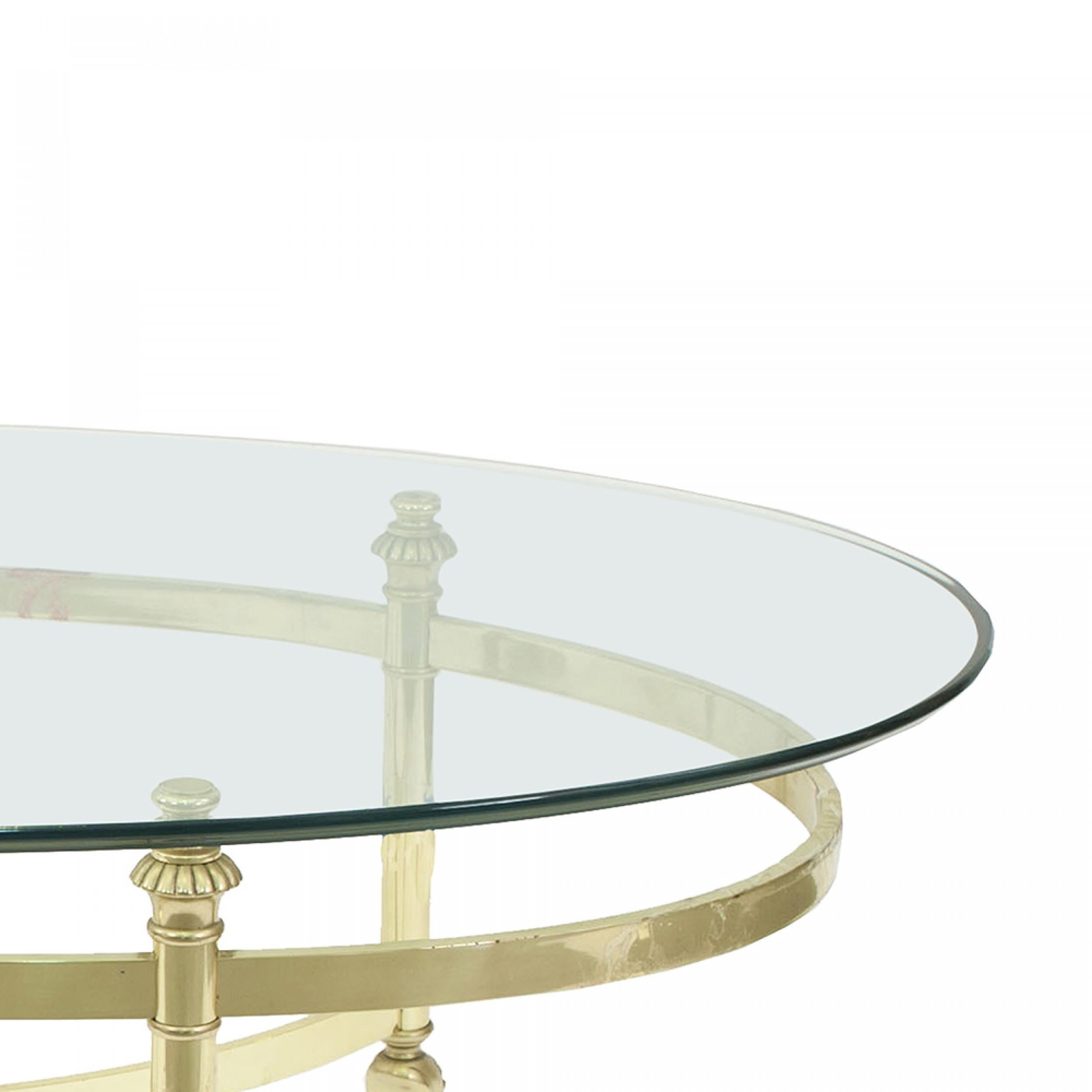 Americano Tavolino ovale contemporaneo in ottone e vetro in vendita
