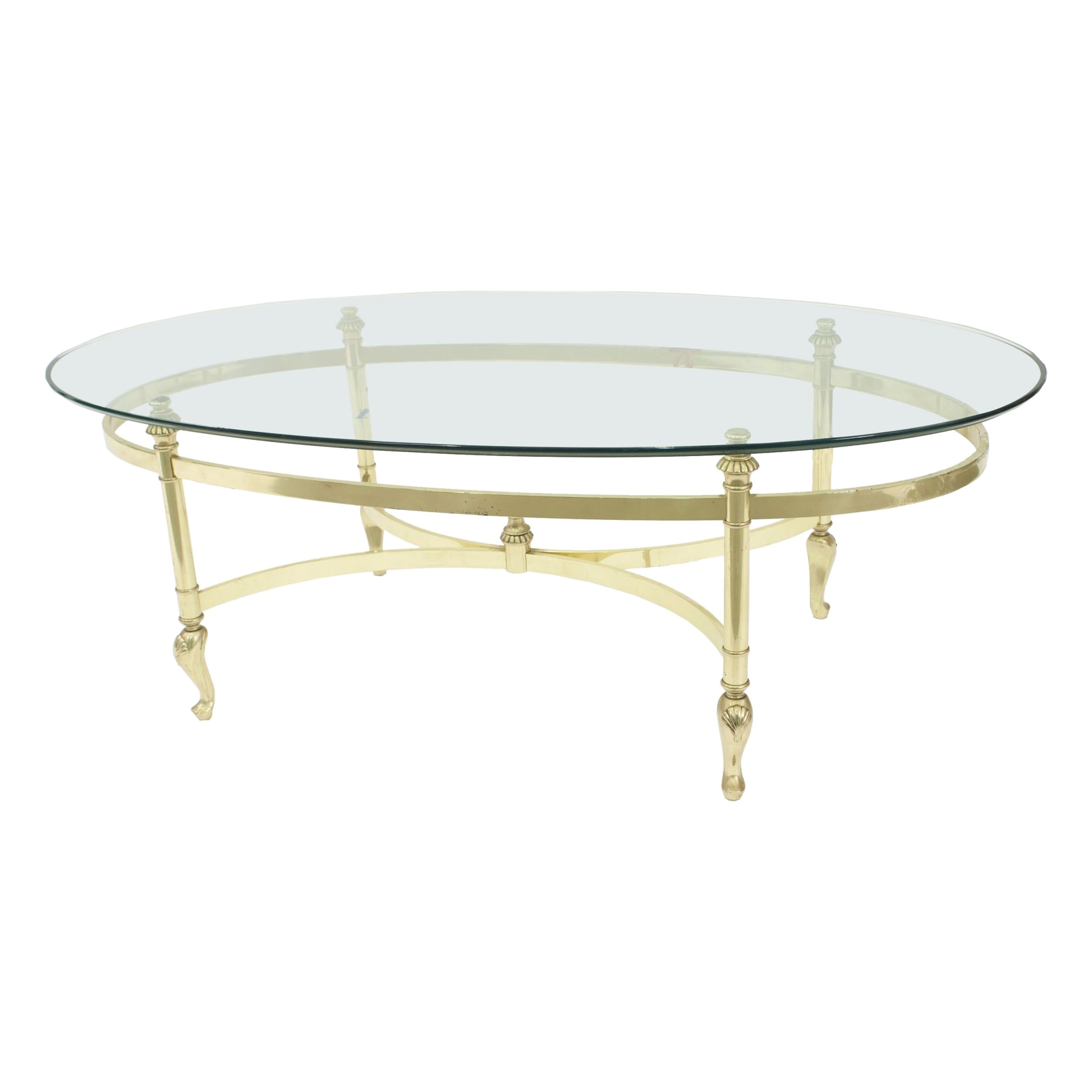 Contemporary Oval Brass and Glass Coffee Table