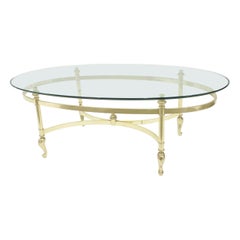 Contemporary Oval Brass and Glass Coffee Table